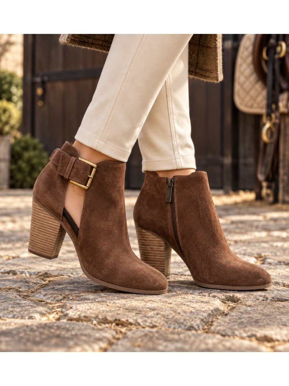 MICHAEL Michael Kors Adams Booties Womens 9.5 Brown Suede Buckle Cutout